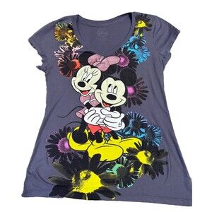 Disney Floral Mickey & Minnie Tee - Women's Gray Multi, Size M